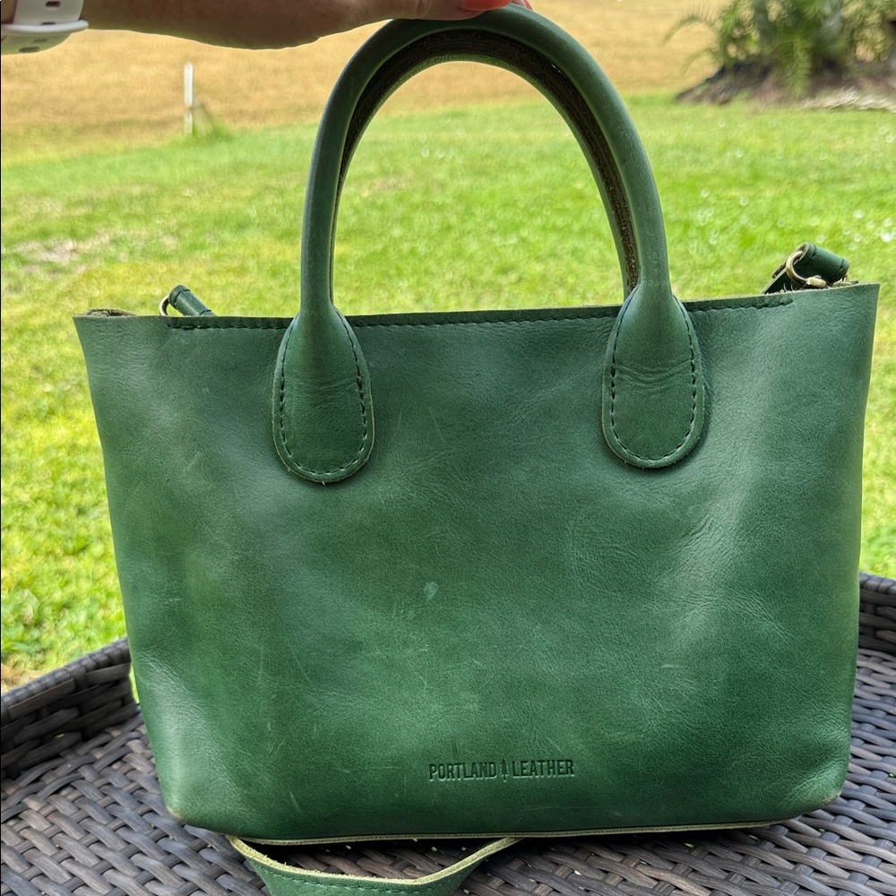 Portland Leather Forest Green Satchel Large Raindrop Crossbody